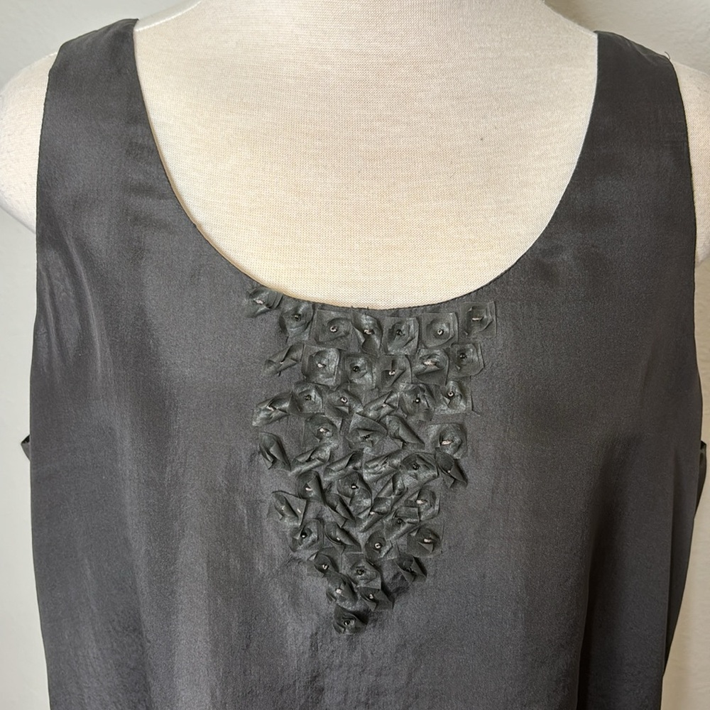 NWOT — Eileen Fisher size Large silk sleeveless top / blouse with beaded detail - Picture 2 of 8